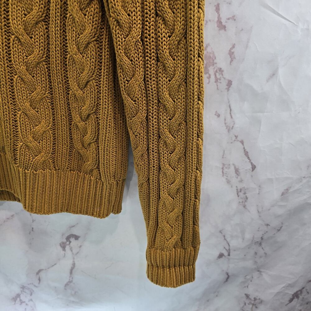 Vintage Eddie Bauer Sweater Womens XL Mustard V Neck 90s Cable Knit Fisherman - Picture 4 of 10
